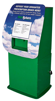 green prescription drug drop off box